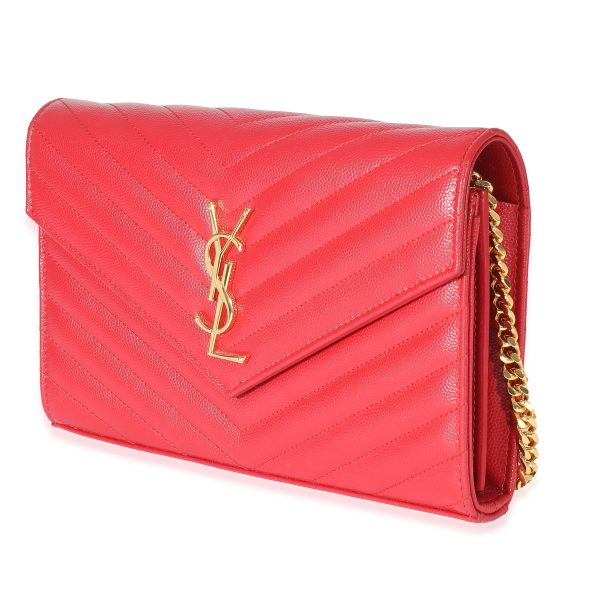 132636 sv 4863b086 c3a0 4518 a9d0 5b63927334b8 Saint Laurent Red Grain De Poudre Cassandre Chain Wallet