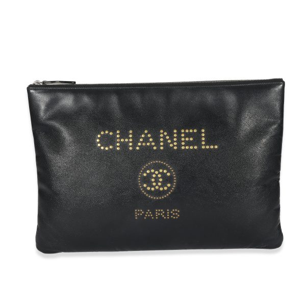 132648 fv Chanel Black Caviar Studded Large Deauville Pouch