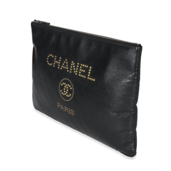 132648 sv Chanel Black Caviar Studded Large Deauville Pouch