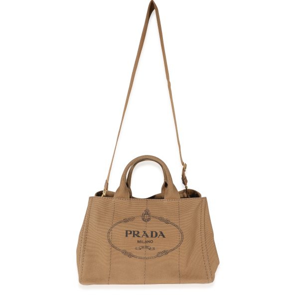 132649 av f37348ab 6081 446f 8505 aeded9a2fe32 Prada Brown Canvas Medium Canapa Tote