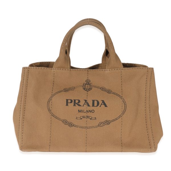 132649 fv ca14d56f 508d 4148 9b03 63f11172ddb0 Prada Brown Canvas Medium Canapa Tote