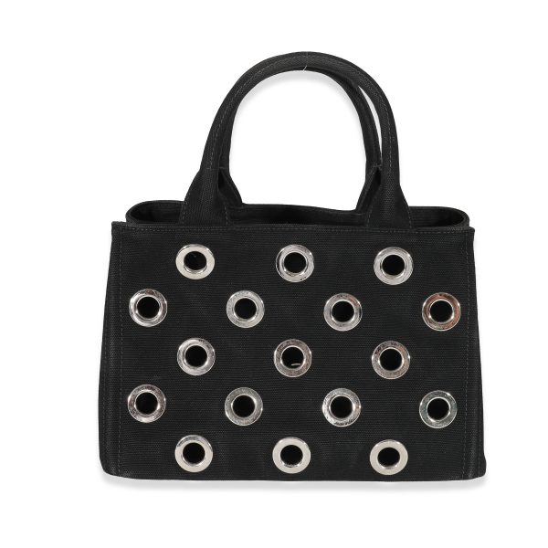 132650 bv Prada Black Canvas Small Grommet Canapa Tote