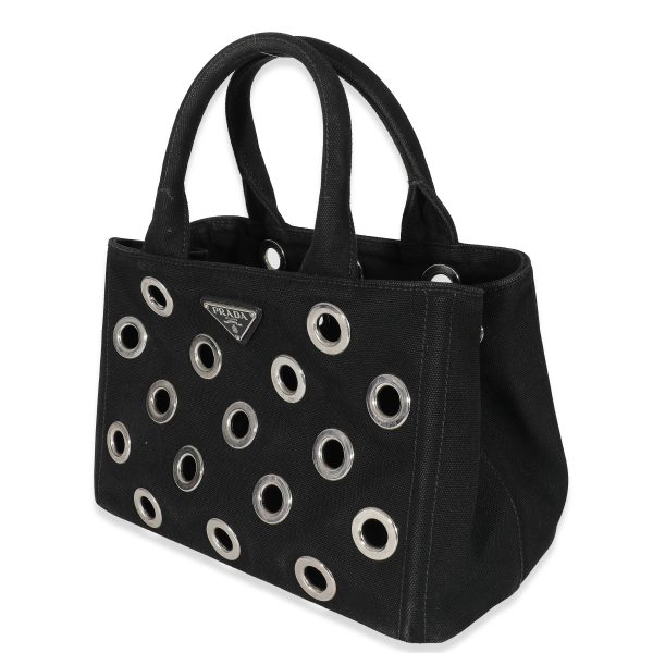 132650 sv Prada Black Canvas Small Grommet Canapa Tote