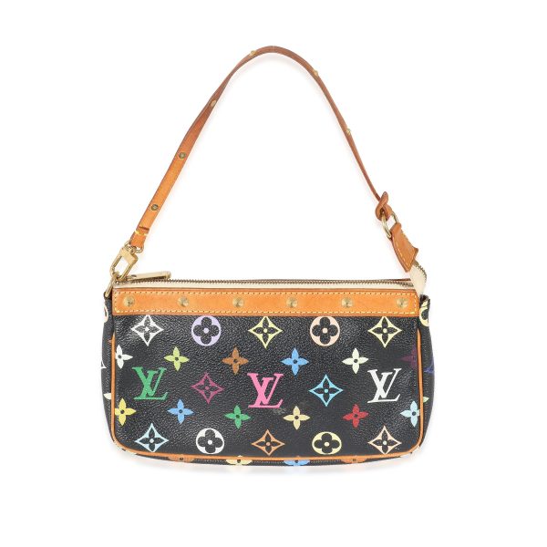 132652 fv Louis Vuitton x Takashi Murakami Black Multicolor Canvas Pochette Accessories