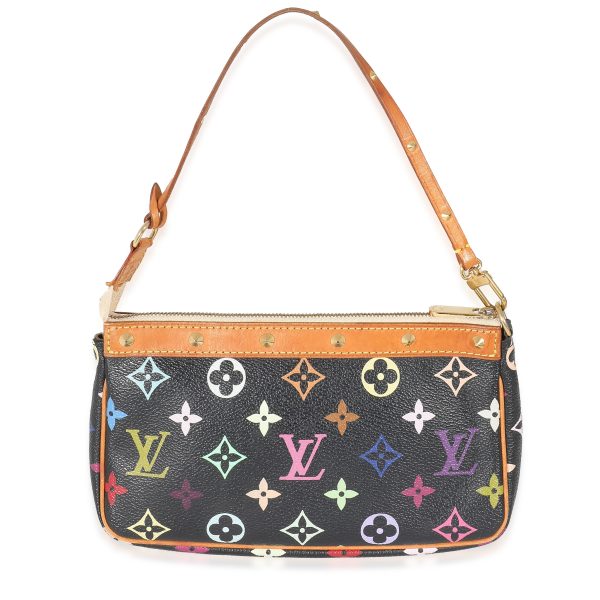 132652 stamp Louis Vuitton x Takashi Murakami Black Multicolor Canvas Pochette Accessories