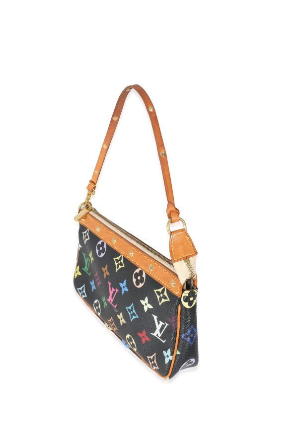 132652 sv Louis Vuitton x Takashi Murakami Black Multicolor Canvas Pochette Accessories