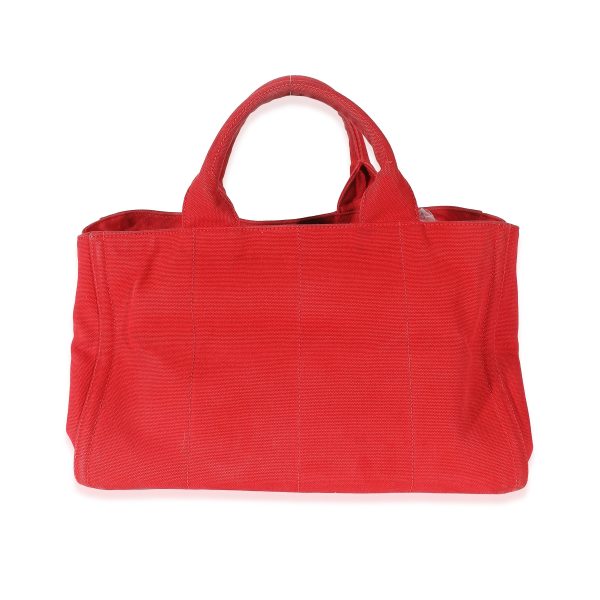 132654 bv Prada Red Canvas Studded Medium Canapa Tote