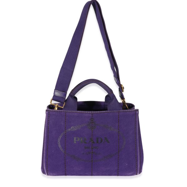 132658 av Prada Purple Canvas Small Canapa Tote