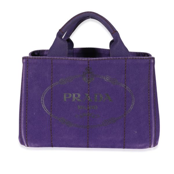 132658 fv Prada Purple Canvas Small Canapa Tote