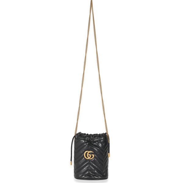 132681 av 533253d6 ad6a 4ae2 988e 29e2d152a44d Gucci Black Matelassé Leather GG Marmont Mini Bucket Bag