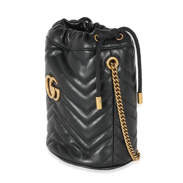 132681 sv b5c70a64 21e3 4549 8b66 8abd5022c93b Gucci Black Matelassé Leather GG Marmont Mini Bucket Bag