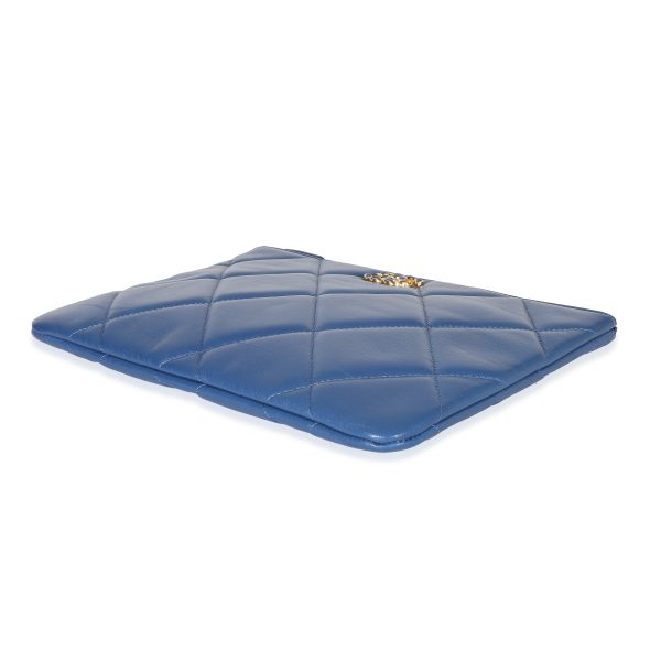 132712 box Chanel Blue Goatskin Quilted Chanel 19 Pouch