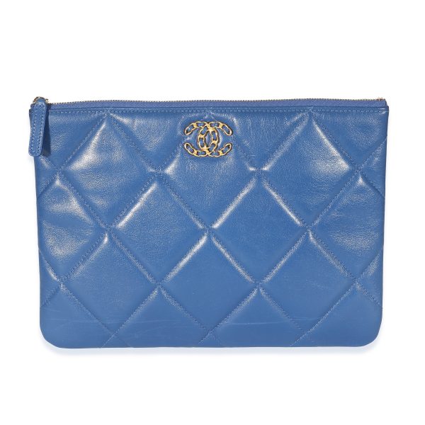 132712 fv Chanel Blue Goatskin Quilted Chanel 19 Pouch