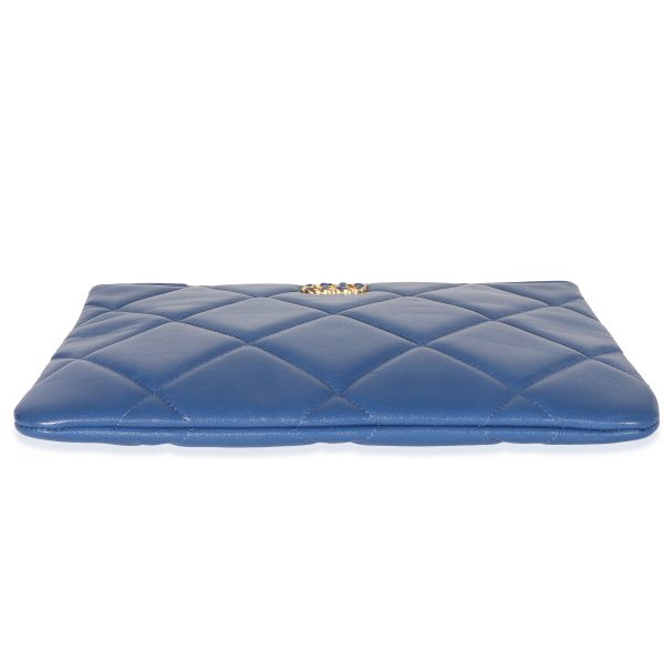 132712 stamp Chanel Blue Goatskin Quilted Chanel 19 Pouch