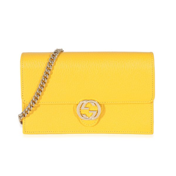 132717 fv Gucci Yellow Calfskin Dollar Interlocking G Chain Wallet