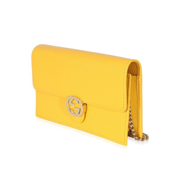 132717 sv Gucci Yellow Calfskin Dollar Interlocking G Chain Wallet