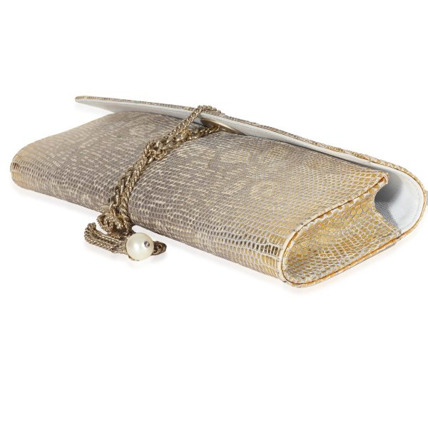 132725 box 5eaa7b48 7943 4d69 a7c7 92eddf2ea8ab Chanel Gold Lizard Tube Flap Clutch