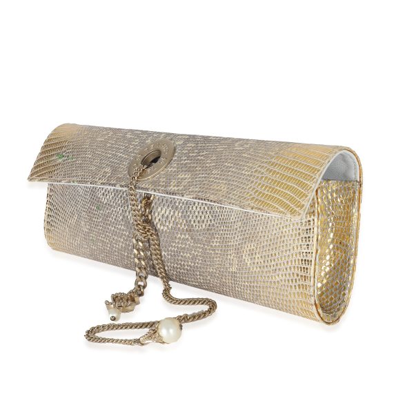 132725 sv bbf359c9 857f 4632 b86f ee2a01d21e8f Chanel Gold Lizard Tube Flap Clutch