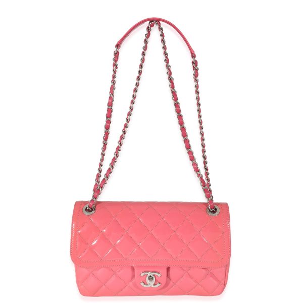 132735 av Chanel Pink Quilted Patent Leather Medium Coco Shine Flap Bag