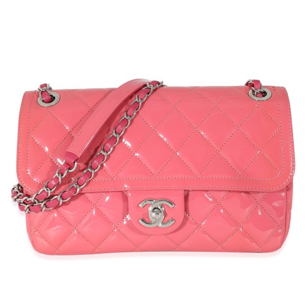 132735 fv Chanel Pink Quilted Patent Leather Medium Coco Shine Flap Bag