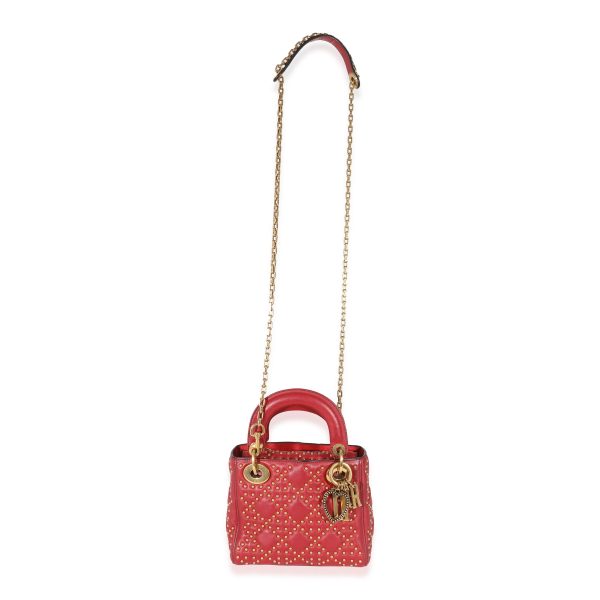 132736 av Christian Dior Red Cannage Studded Supple Leather Mini Lady Dior