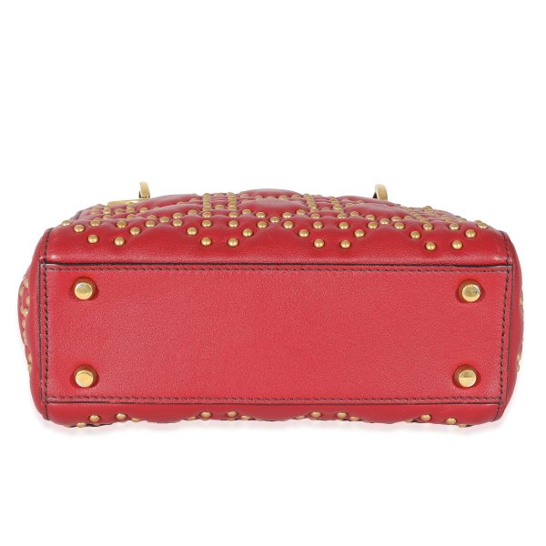 132736 box Christian Dior Red Cannage Studded Supple Leather Mini Lady Dior