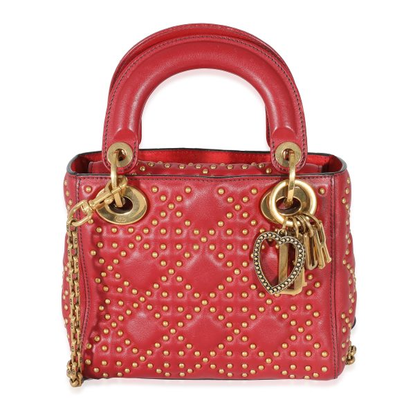 132736 fv Christian Dior Red Cannage Studded Supple Leather Mini Lady Dior