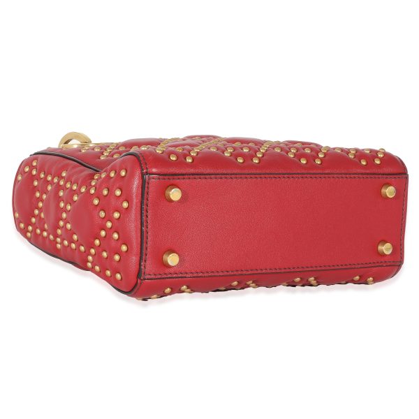 132736 pv Christian Dior Red Cannage Studded Supple Leather Mini Lady Dior