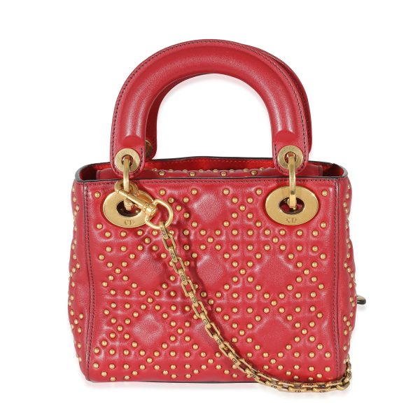 132736 stamp Christian Dior Red Cannage Studded Supple Leather Mini Lady Dior