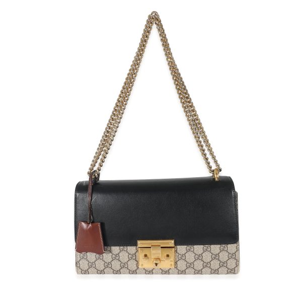 132737 fv Gucci GG Supreme Black Leather Medium Padlock Shoulder Bag