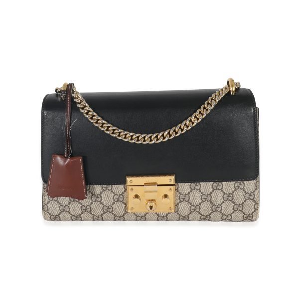 132737 sv Gucci GG Supreme Black Leather Medium Padlock Shoulder Bag