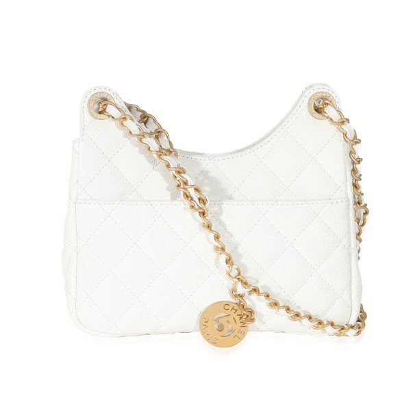 132740 pv Chanel White Quilted Caviar Small Wavy CC Hobo