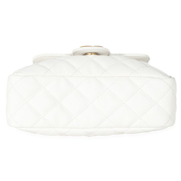 132740 stamp Chanel White Quilted Caviar Small Wavy CC Hobo