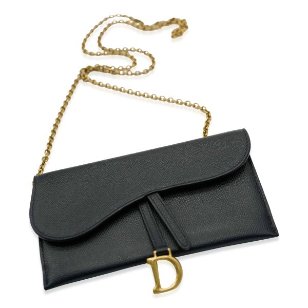 132755 av Christian Dior Black Grained Calfskin Saddle Long Chain Wallet