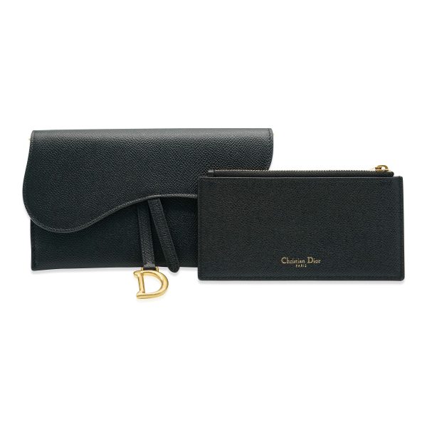 132755 box Christian Dior Black Grained Calfskin Saddle Long Chain Wallet