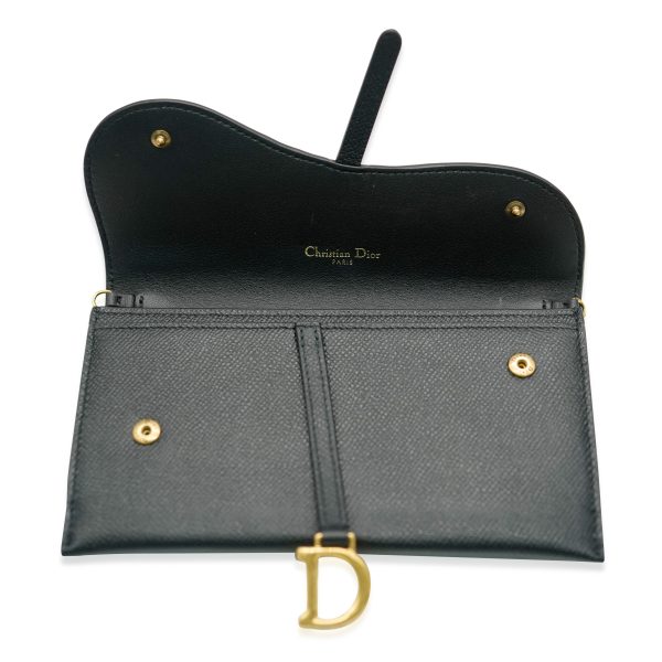 132755 bv Christian Dior Black Grained Calfskin Saddle Long Chain Wallet