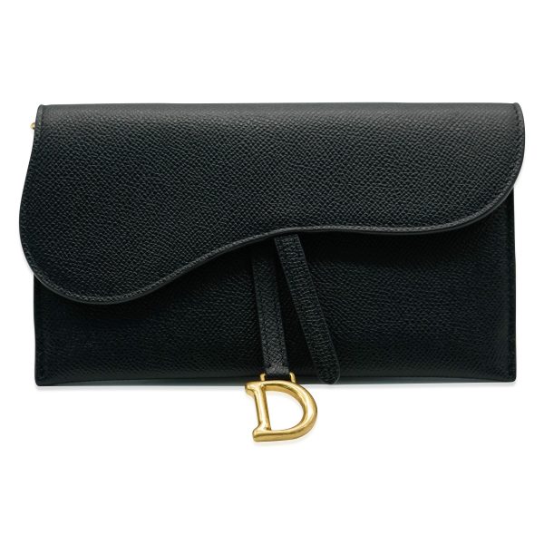 132755 fv Christian Dior Black Grained Calfskin Saddle Long Chain Wallet