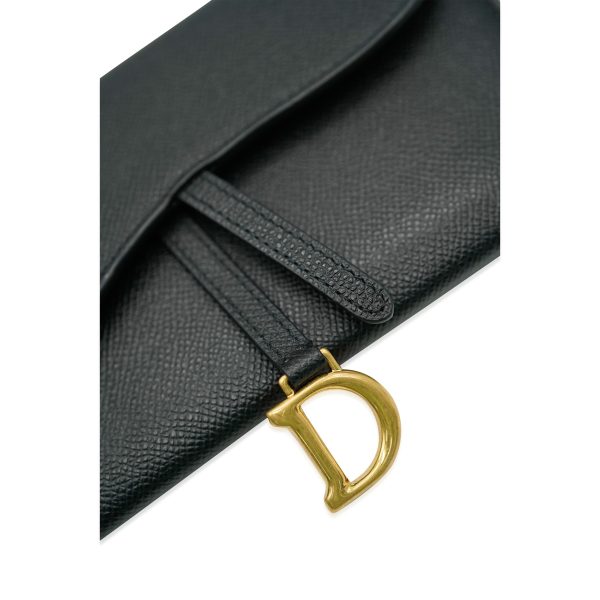 132755 stamp Christian Dior Black Grained Calfskin Saddle Long Chain Wallet