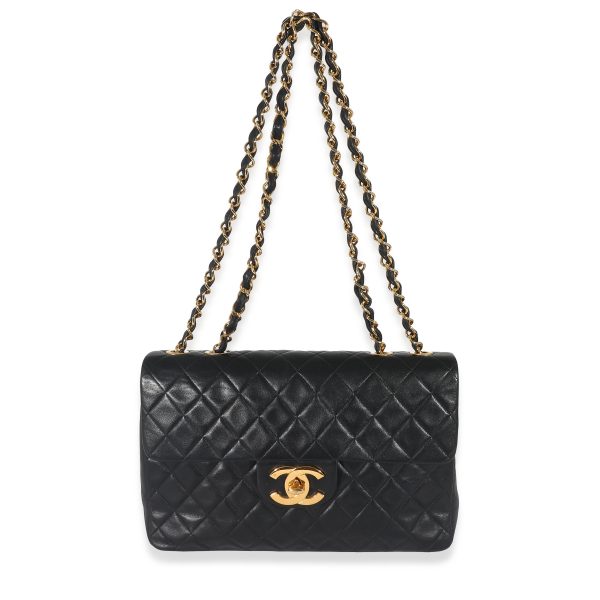 132757 av Chanel Vintage Black Lambskin 24k Jumbo XL Flap Bag