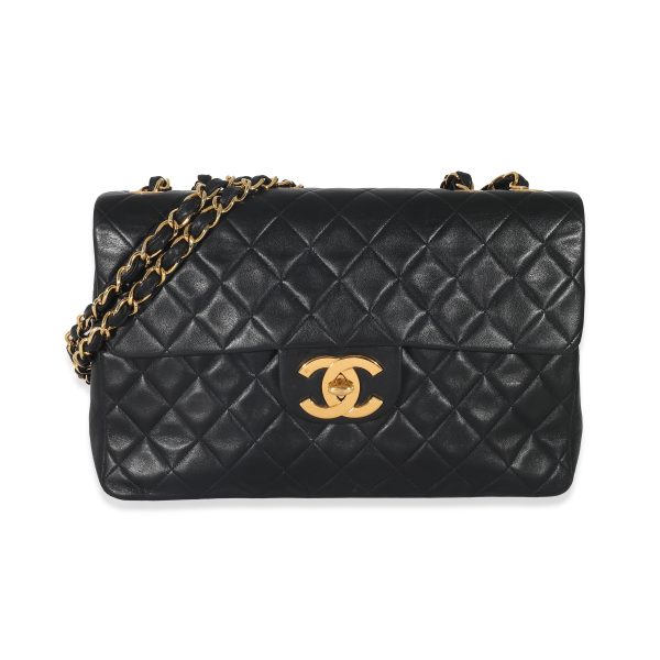 132757 fv Chanel Vintage Black Lambskin 24k Jumbo XL Flap Bag