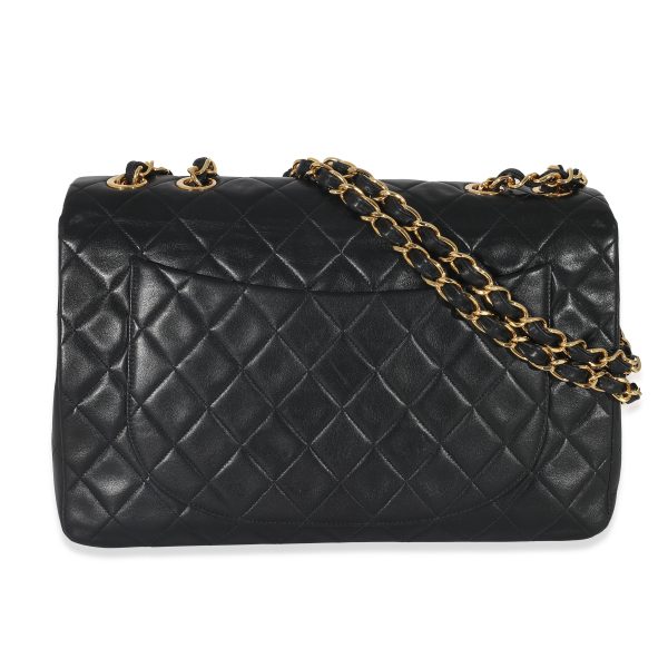 132757 stamp Chanel Vintage Black Lambskin 24k Jumbo XL Flap Bag