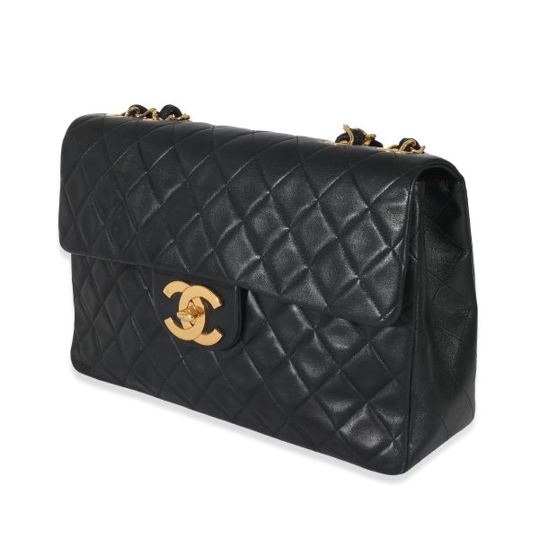 132757 sv Chanel Vintage Black Lambskin 24k Jumbo XL Flap Bag