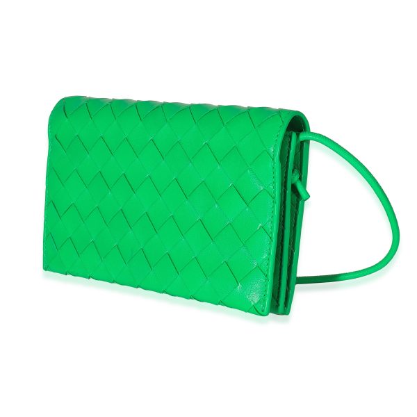 132759 sv Bottega Veneta Parakeet Intrecciato Leather Wallet On Strap