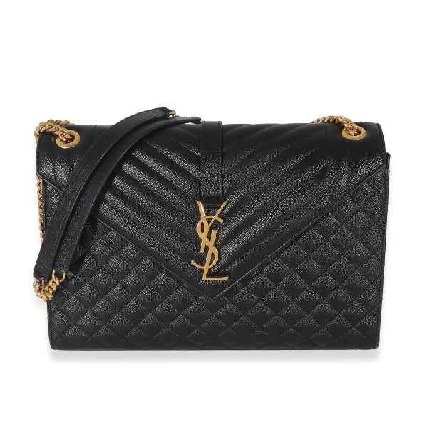 132765 fv 3290e759 2650 4912 9997 7035eaa103d5 Saint Laurent Black Grain De Poudre Mix Matelassé Large Envelope Flap Bag