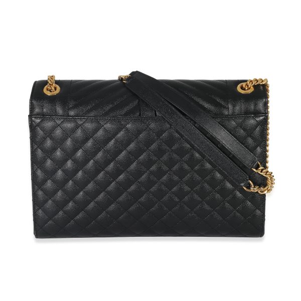 132765 stamp e49dac88 3d3e 4d27 807c 0e31ee8981de Saint Laurent Black Grain De Poudre Mix Matelassé Large Envelope Flap Bag