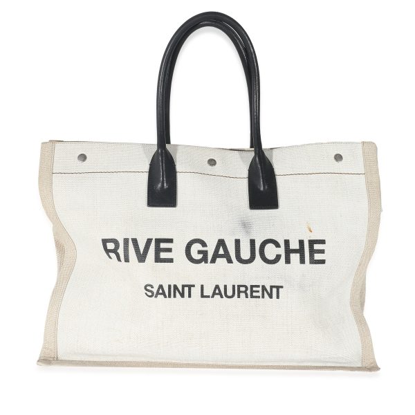 132769 fv Saint Laurent Optic White Linen Rive Gauche Tote