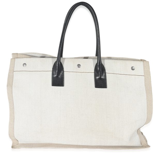 132769 stamp Saint Laurent Optic White Linen Rive Gauche Tote