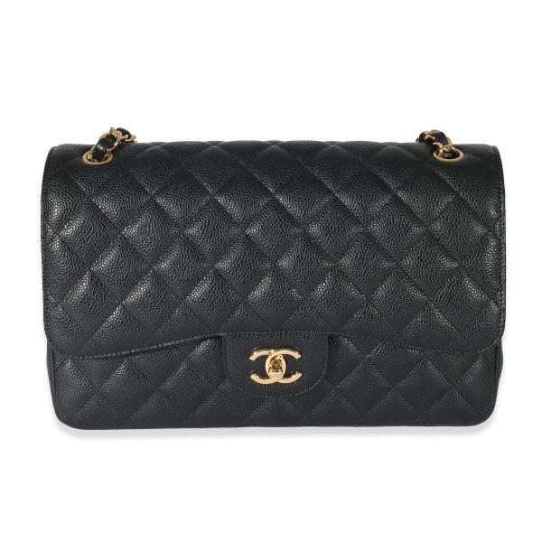 132791 fv Chanel Black Quilted Caviar Jumbo Classic Double Flap Bag