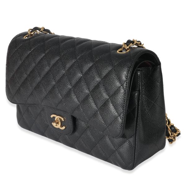 132791 sv Chanel Black Quilted Caviar Jumbo Classic Double Flap Bag