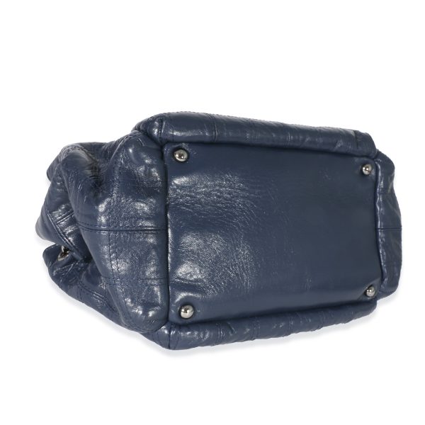 132801 clasp Chanel Navy Blue Square Quilted Lambskin Leather LAX Accordion Bag